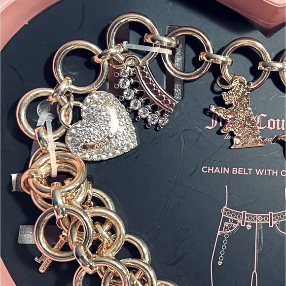 Juicy Couture Los Angeles NWT Statement Chunky Gold Tone Charmed Bling Belt - Picture 3 of 12